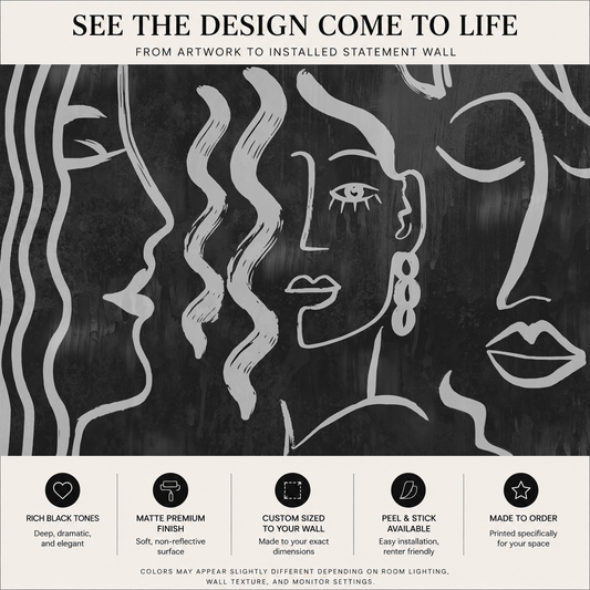 A bold Midnight statement wall | Luxury Abstract Line Art Wallpaper Mural