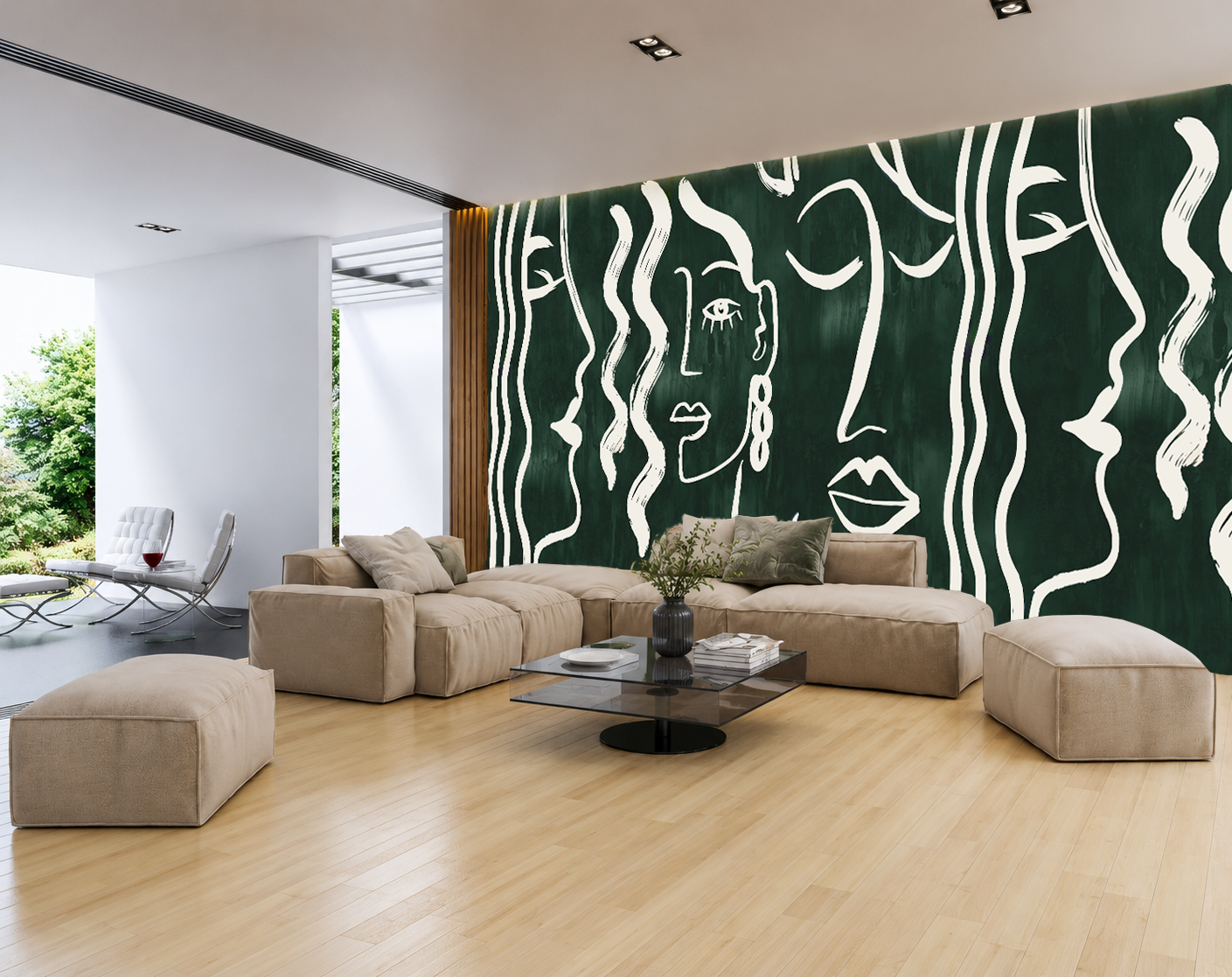 Emerald Muse | Luxury Abstract Line Art Wallpaper Mural