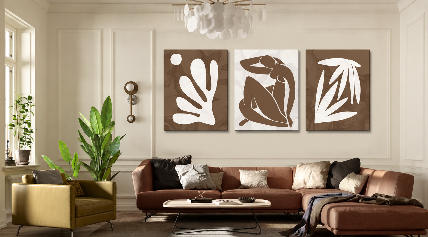 Brown Nude Palm Collection – Set of 3 Henri Matisse Inspired Wall Art