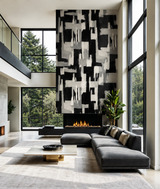 Modern Abstract Geometric Wallpaper Mural - Black & Gray
