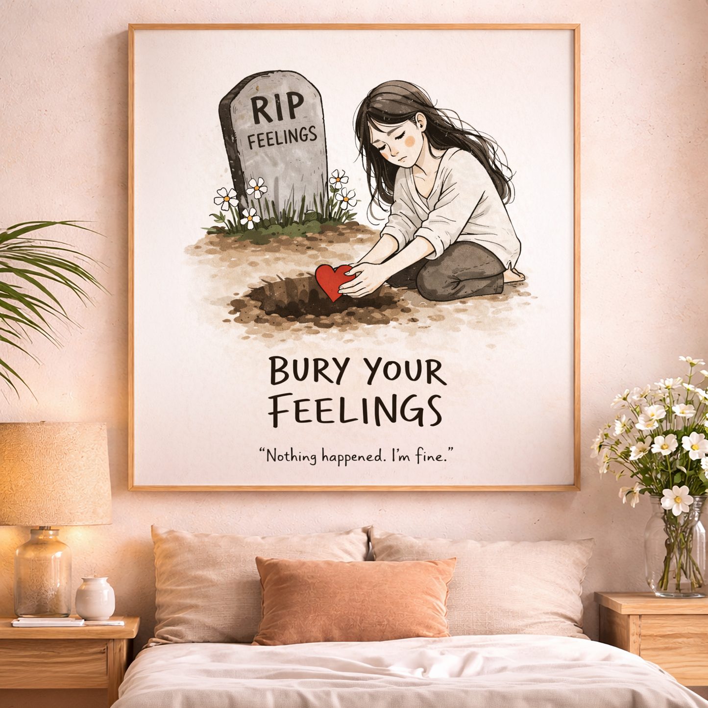 Bury Your Feelings Wall Art | Dark Humor Print | Breakup Quote Poster