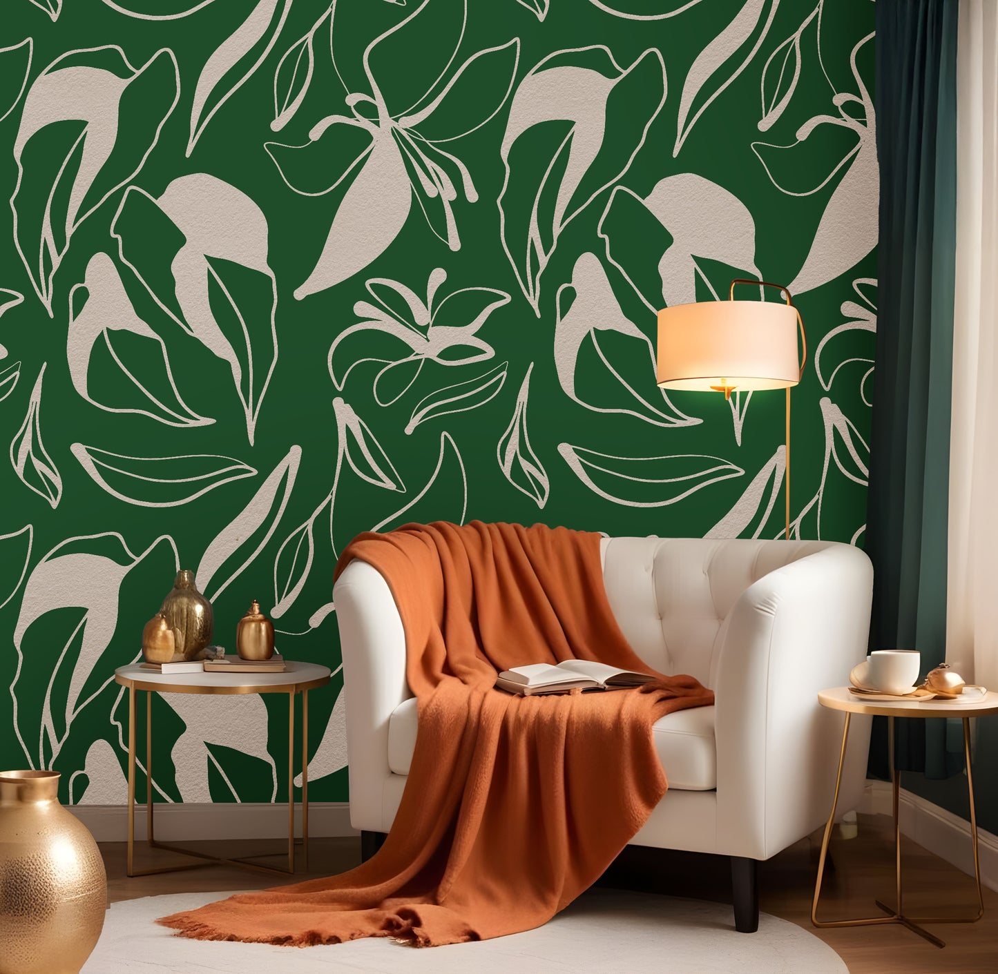 Abstract Green Floral Wallpaper