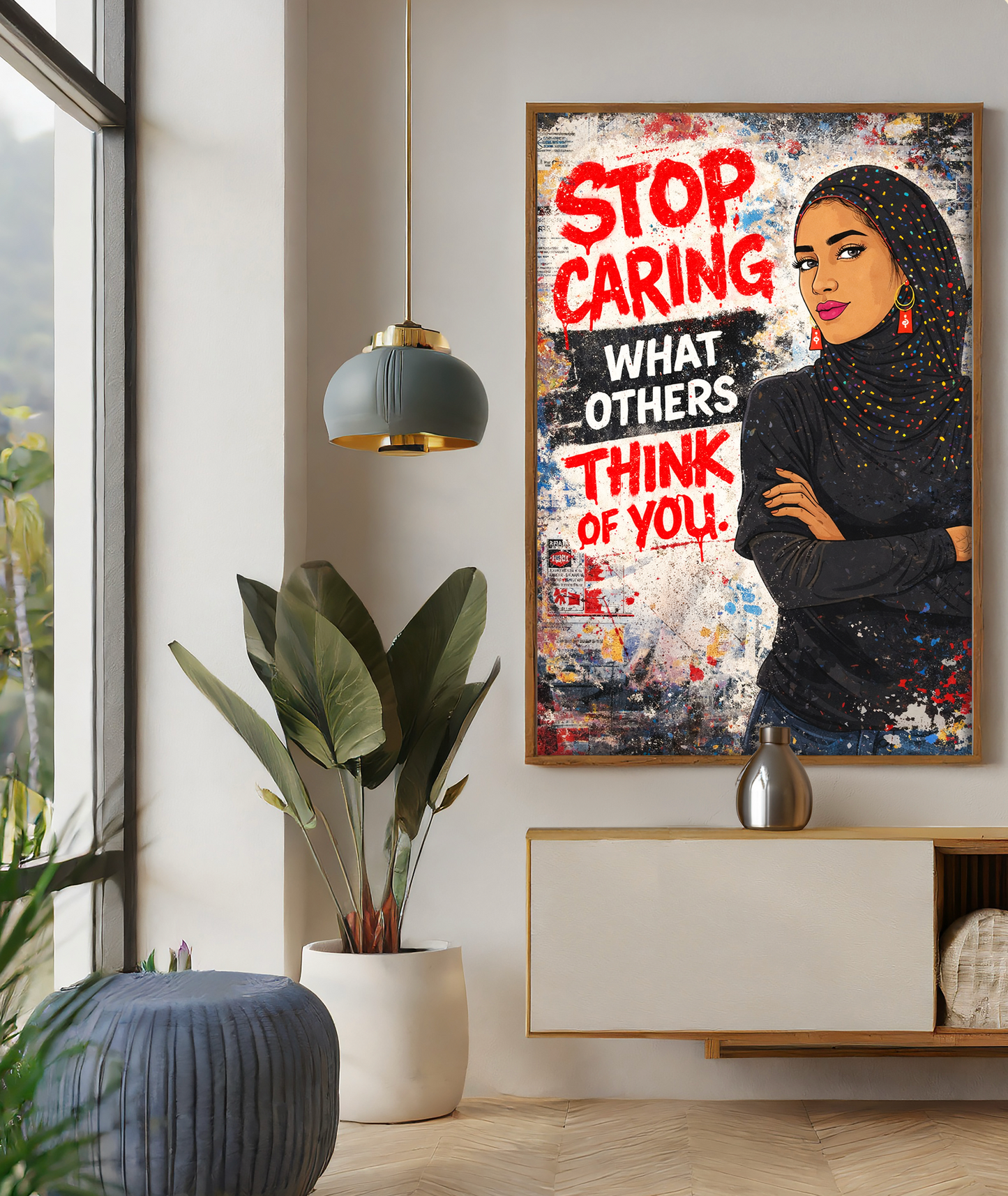 Stop Caring What Others Think, Muslim Hijabi Woman Poster Framed Canvas