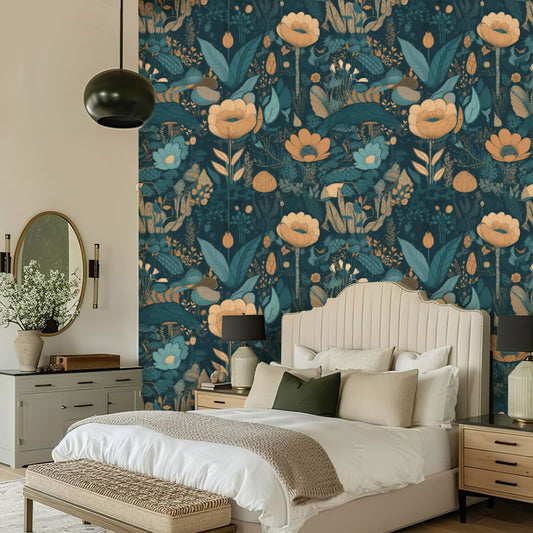 Midnight Garden Bloom – Luxury Botanical Wallpaper Mural
