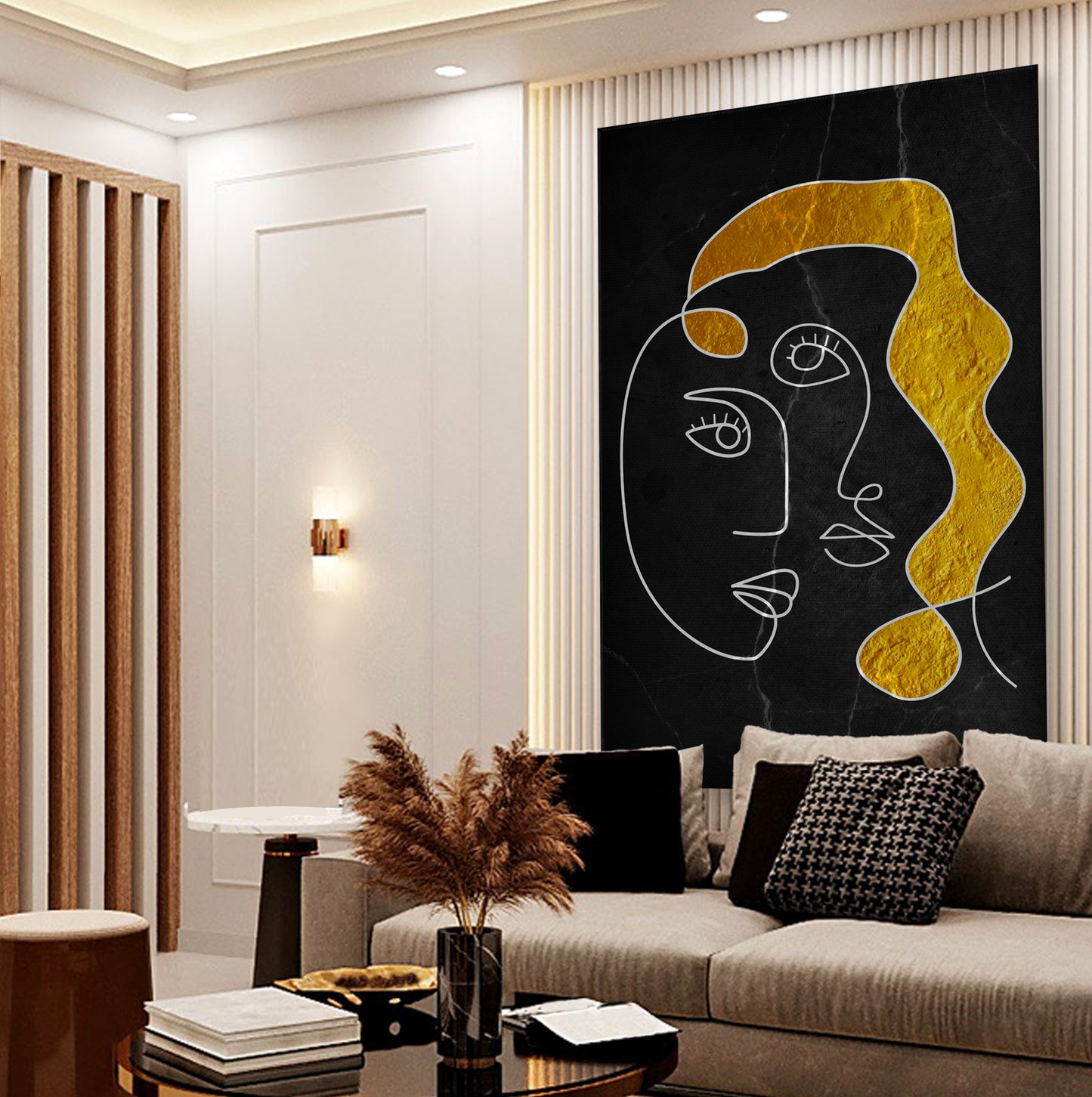 Single Line Face Art Mounted Canvas Wall Art