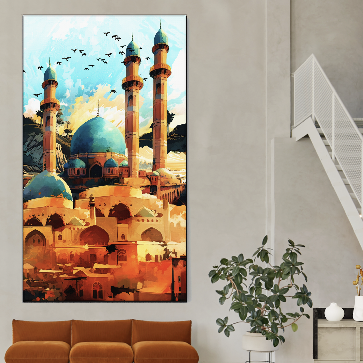 Islamic Architecture Retro Art. Mosque Wall Art Illustration
