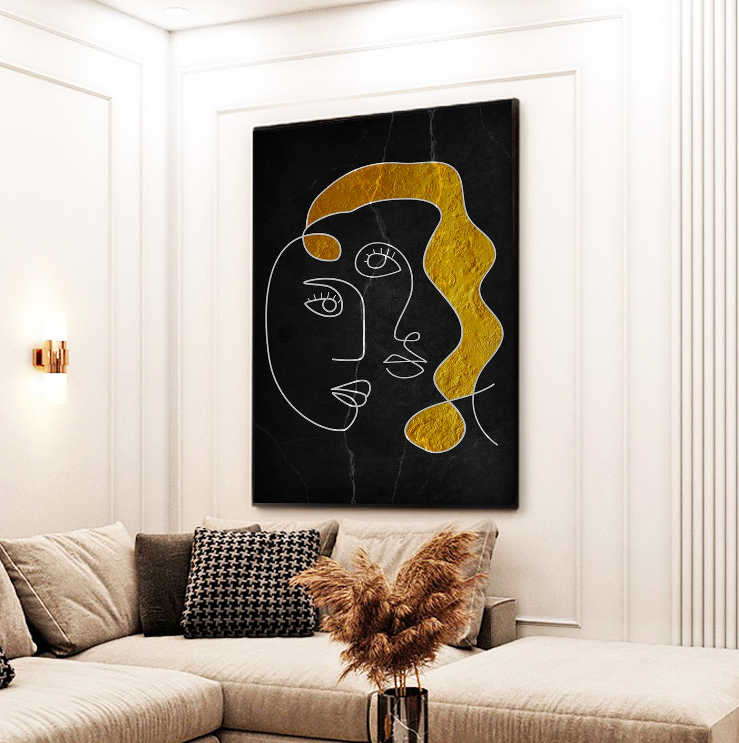 Single Line Face Art Mounted Canvas Wall Art