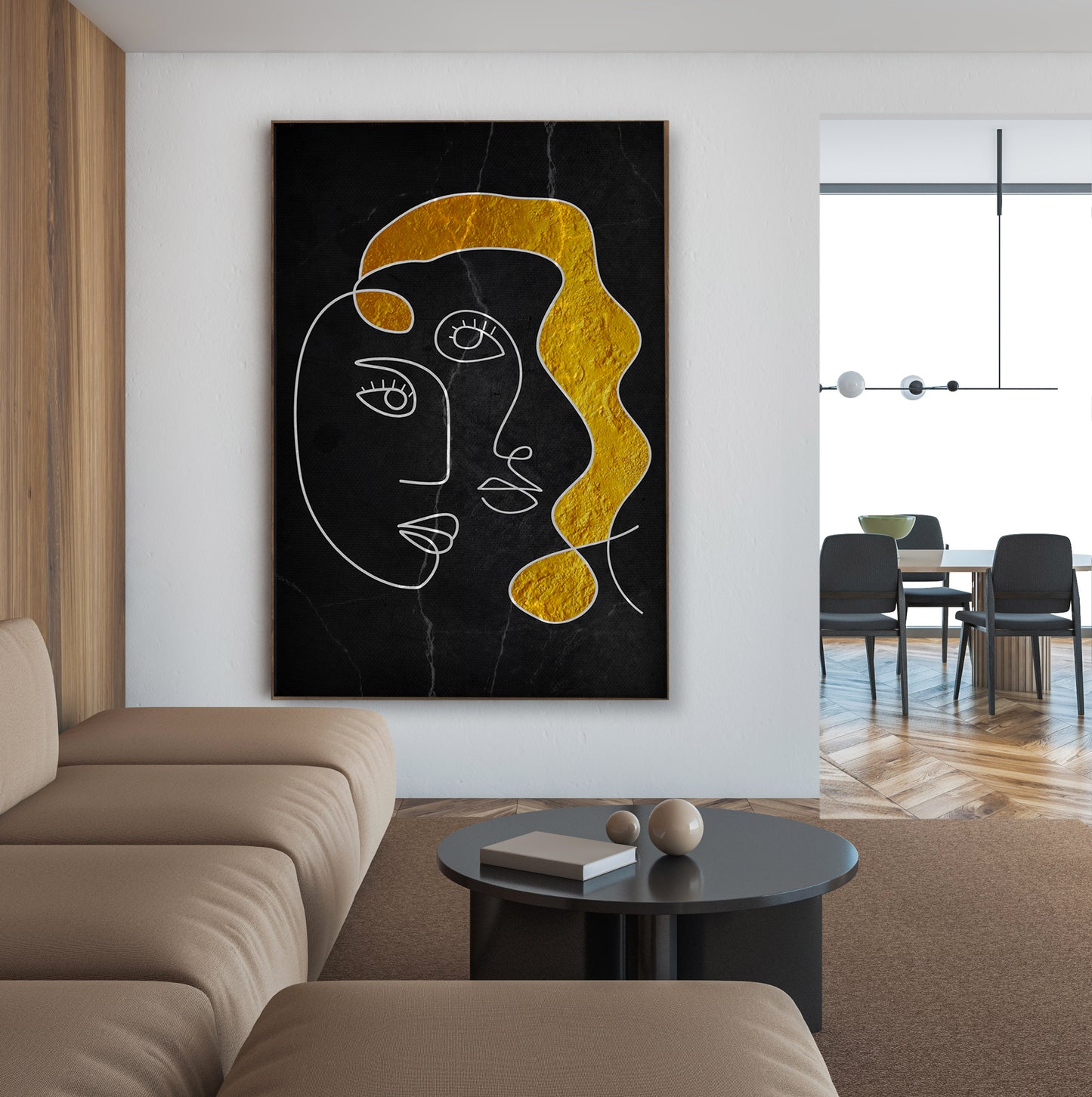 Single Line Face Art Mounted Canvas Wall Art