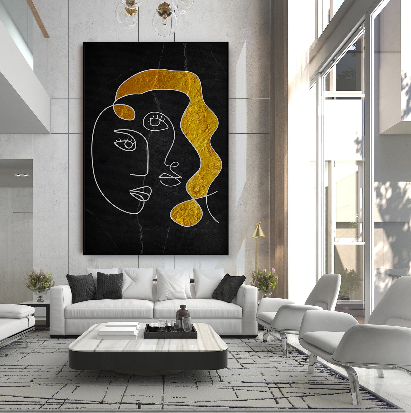 Single Line Face Art Mounted Canvas Wall Art