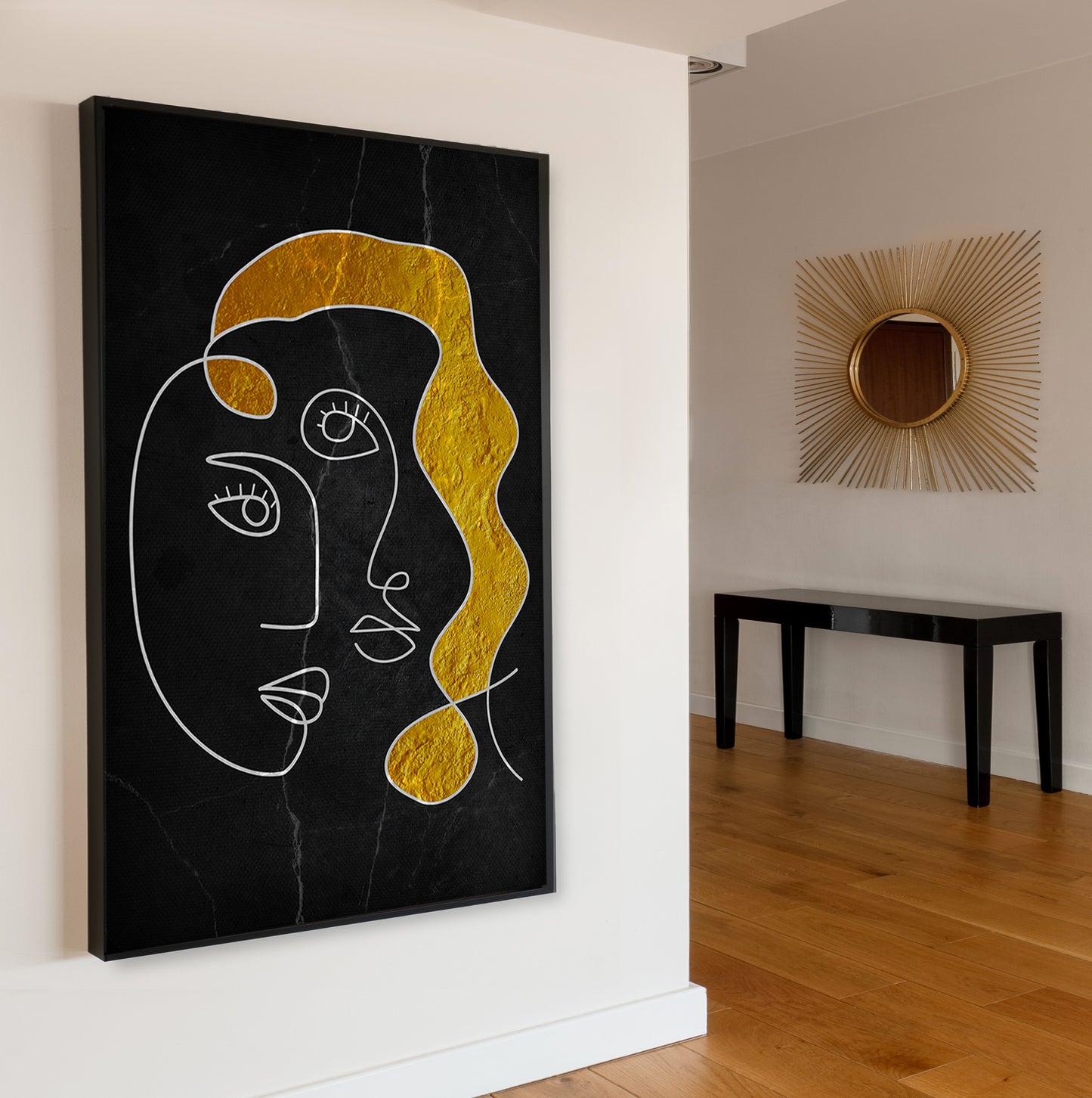 Single Line Face Art Mounted Canvas Wall Art