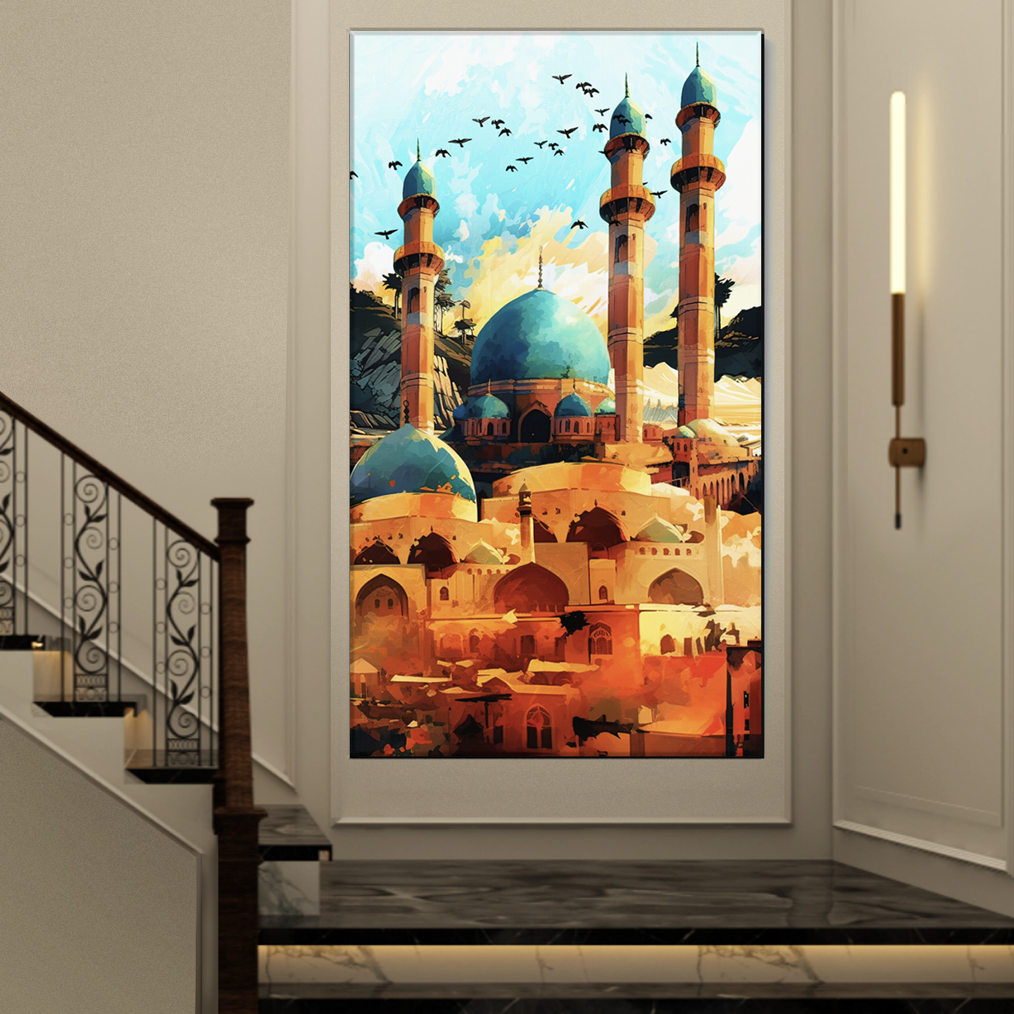 Islamic Architecture Retro Art. Mosque Wall Art Illustration