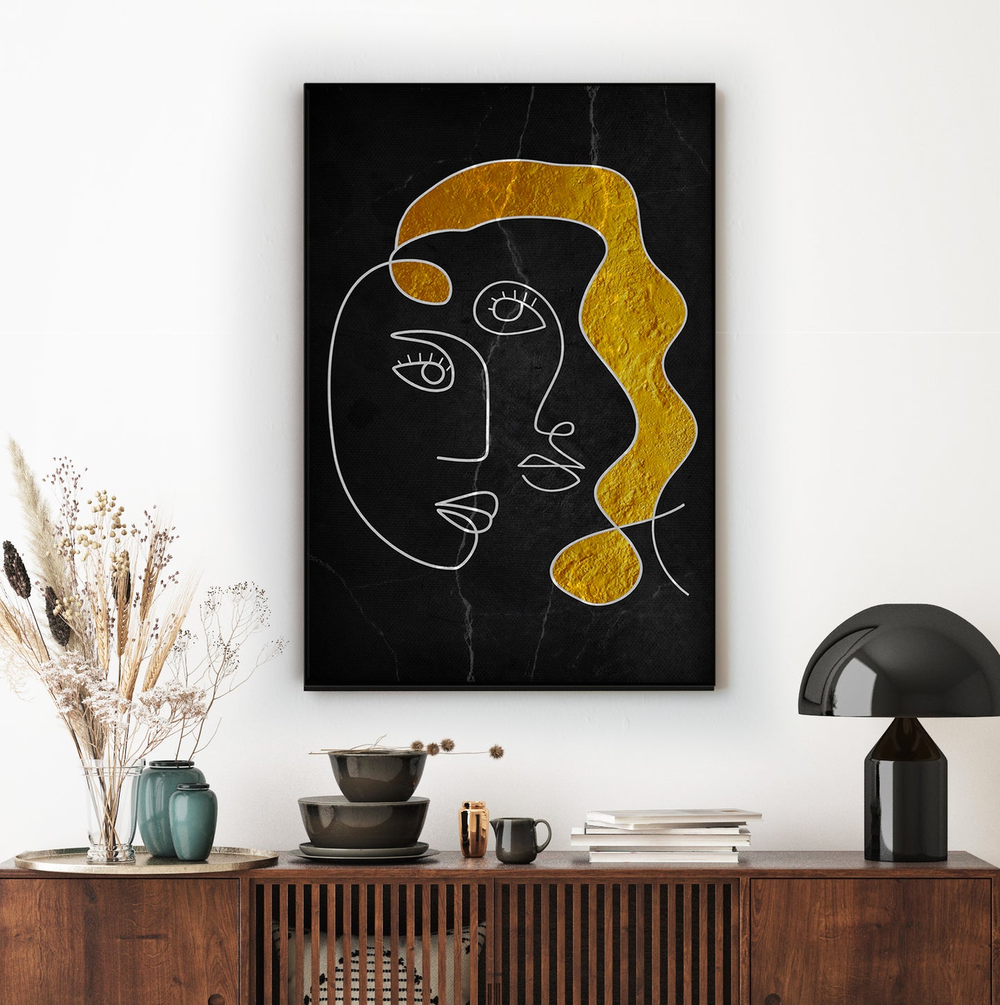 Single Line Face Art Mounted Canvas Wall Art