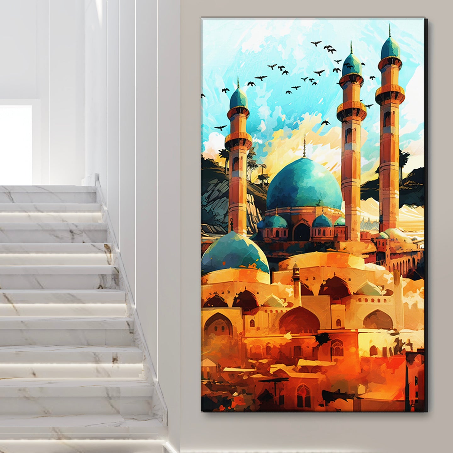 Islamic Architecture Retro Art. Mosque Wall Art Illustration