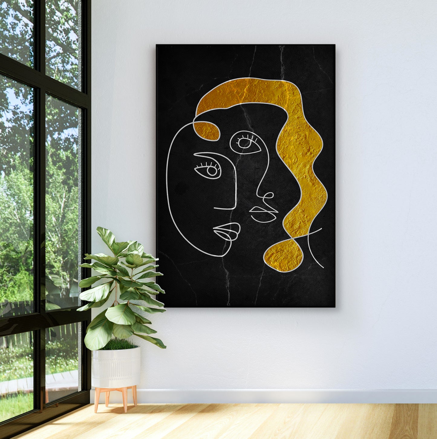 Single Line Face Art Mounted Canvas Wall Art