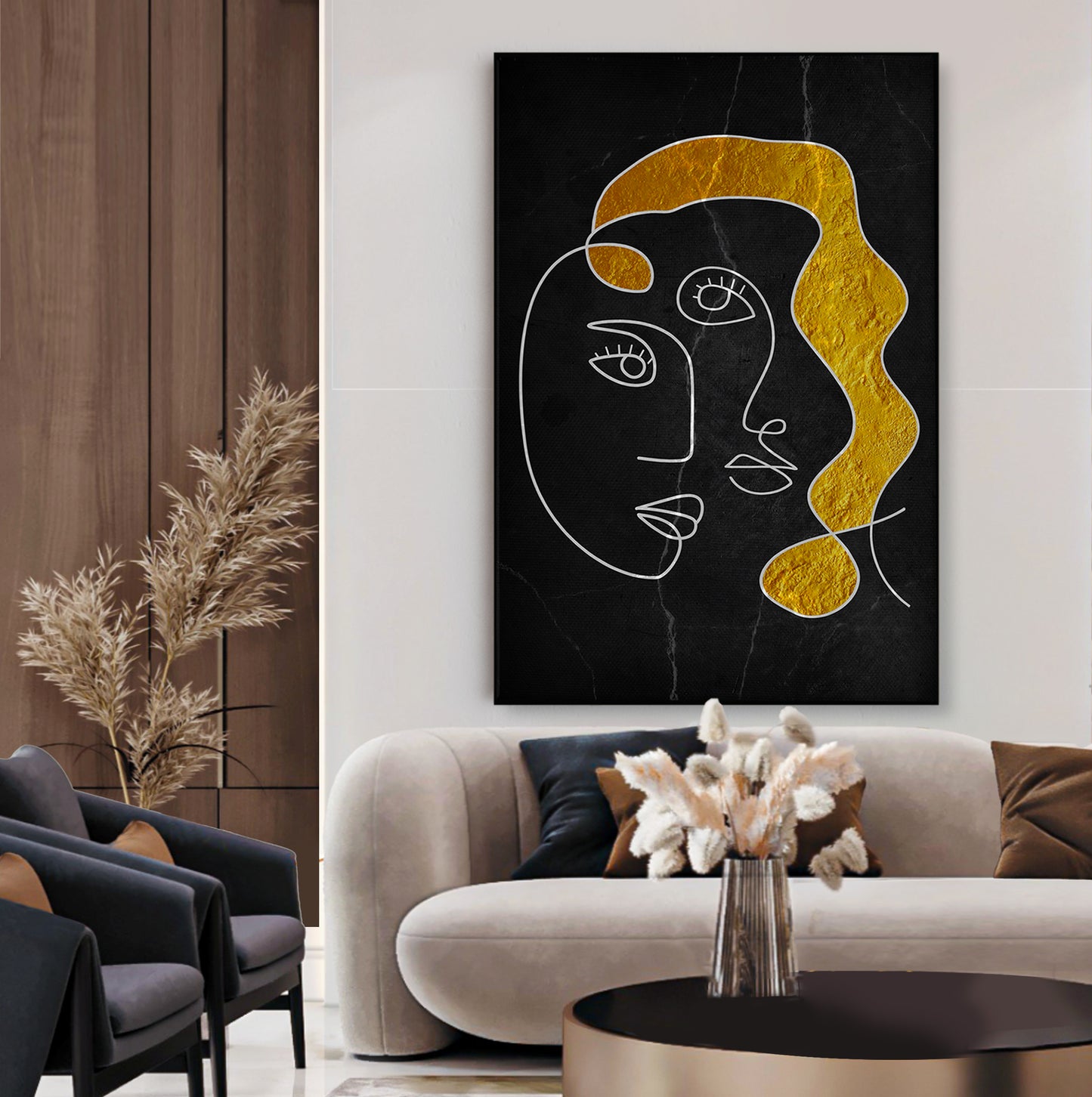 Single Line Face Art Mounted Canvas Wall Art