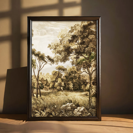 Golden Meadow Wall Art | Vintage Landscape Neutral Rustic Nature Art