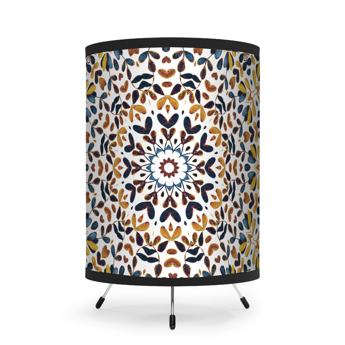 Hand Drawn Water Color Mandala Print Tripod Lamp Shade