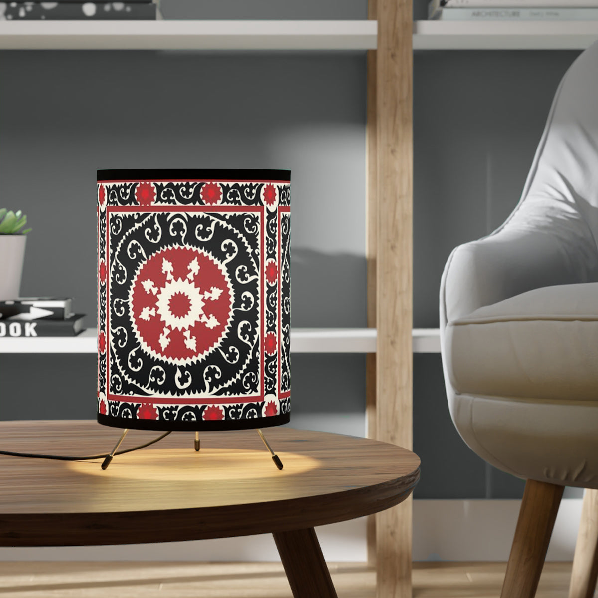 African Boho Art Print Tripod Lamp Shade