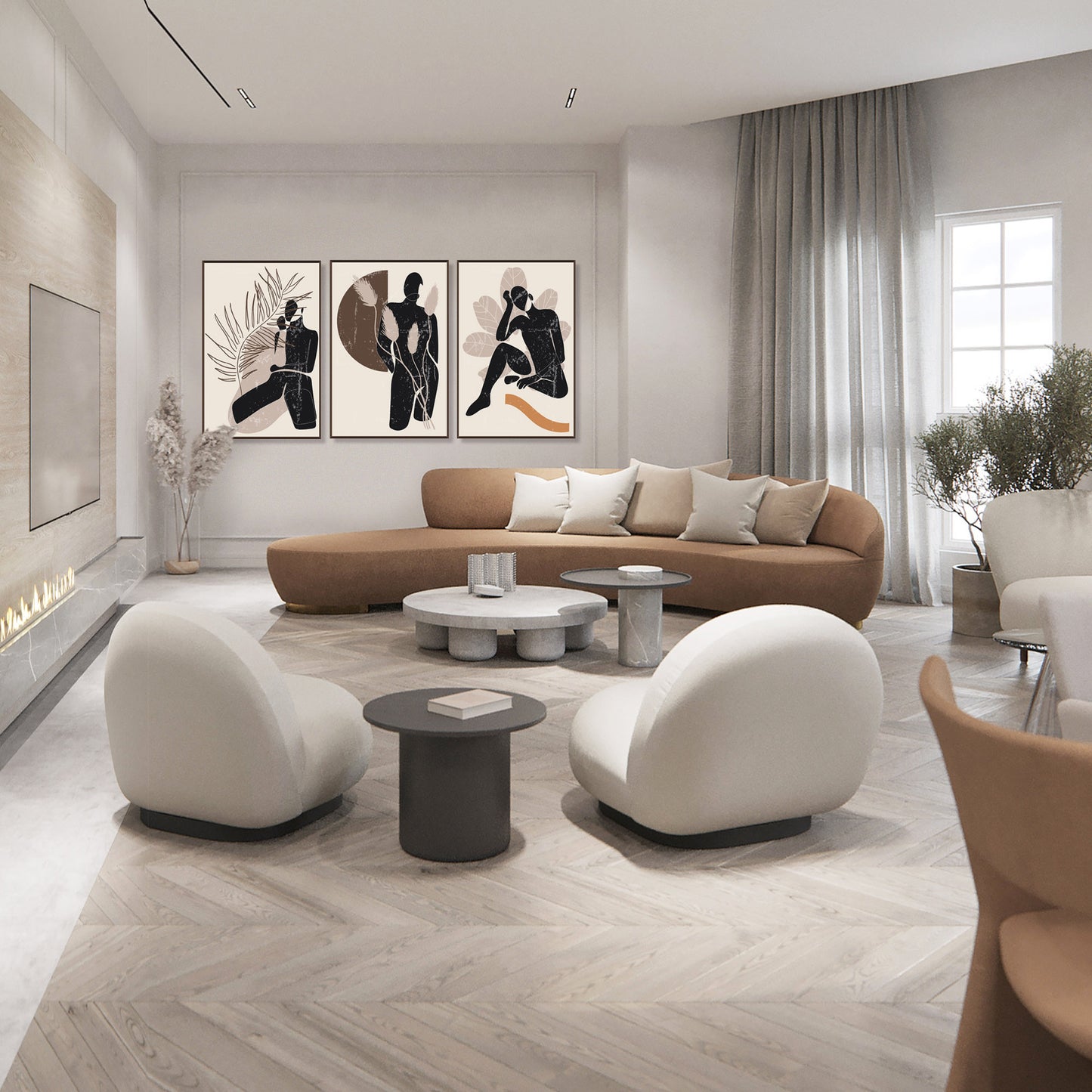 Abstract modern Minimalist set of 3 Panels