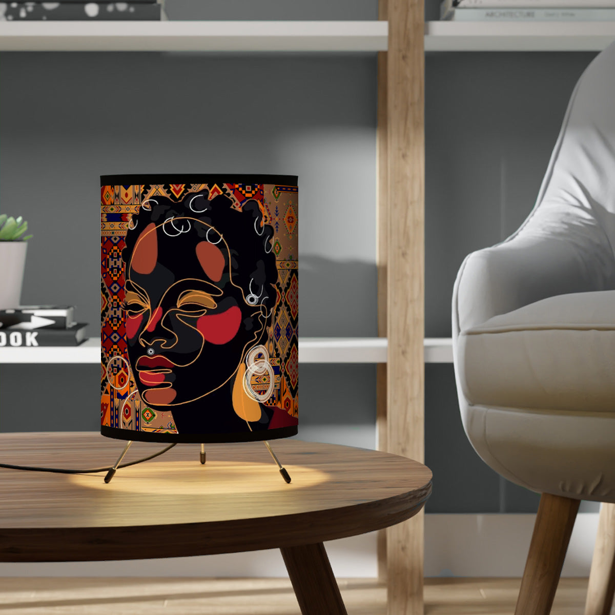 Lampshade African Women Tripod Nightstand