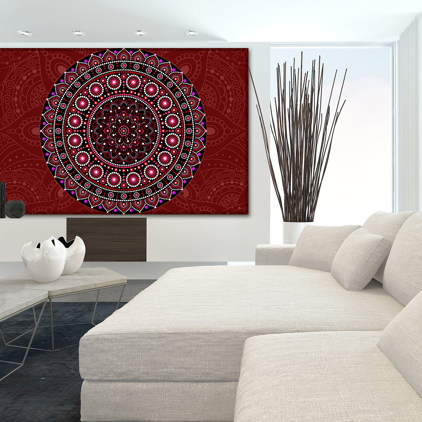 Ethnic Arabic Motifs Mandalas Dot Art Pattern on Mounted Canvas