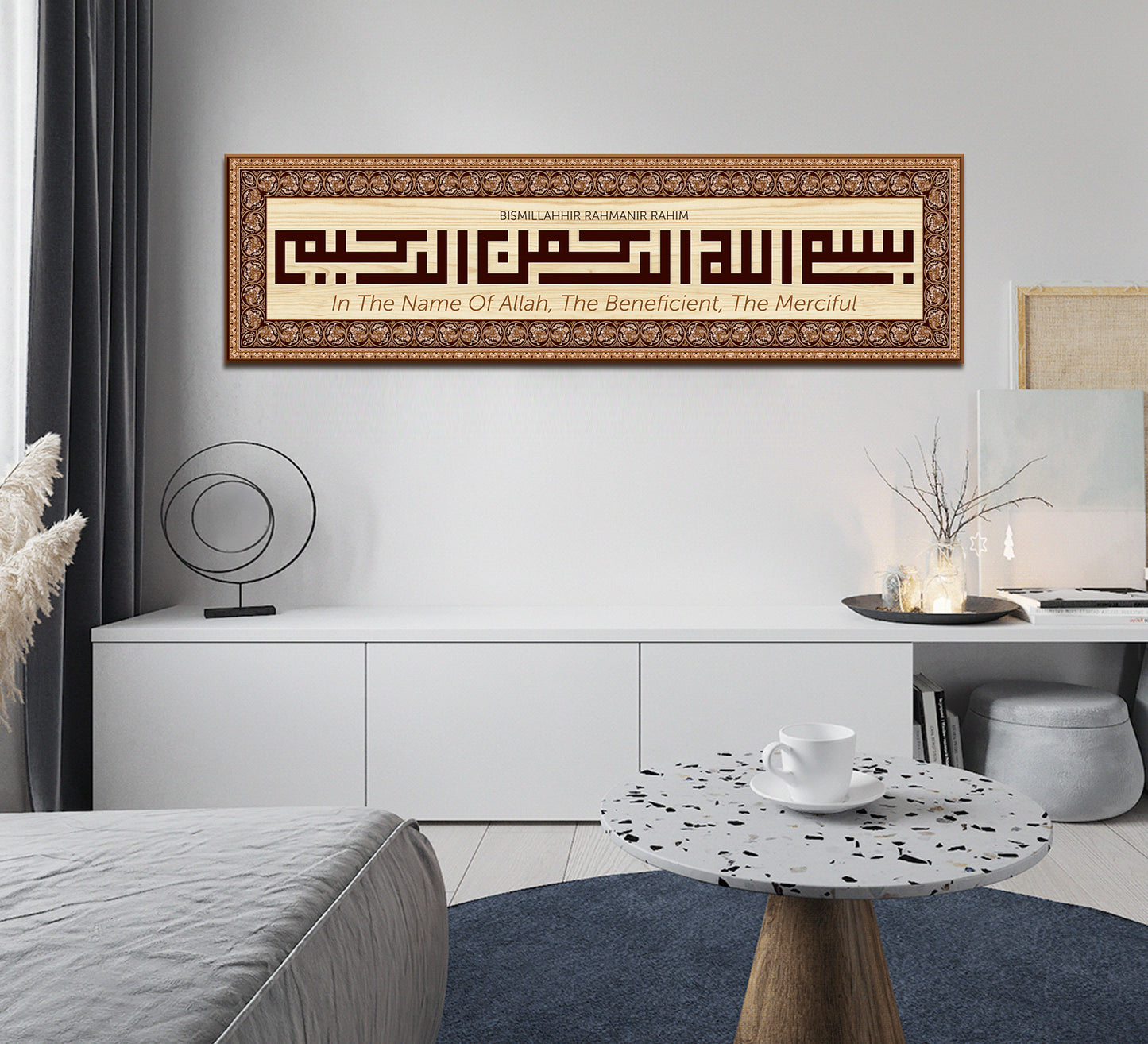 Hang "Bismillahhir Rahmanir Rahim" on the main entrance of the house. (blessing a house)