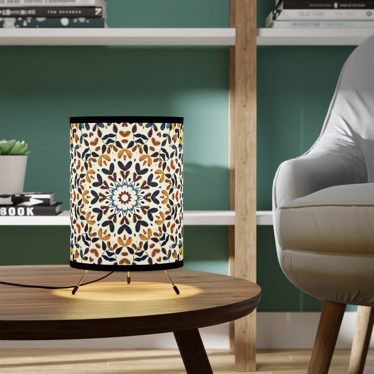 Hand Drawn Water Color Mandala Print Tripod Lamp Shade