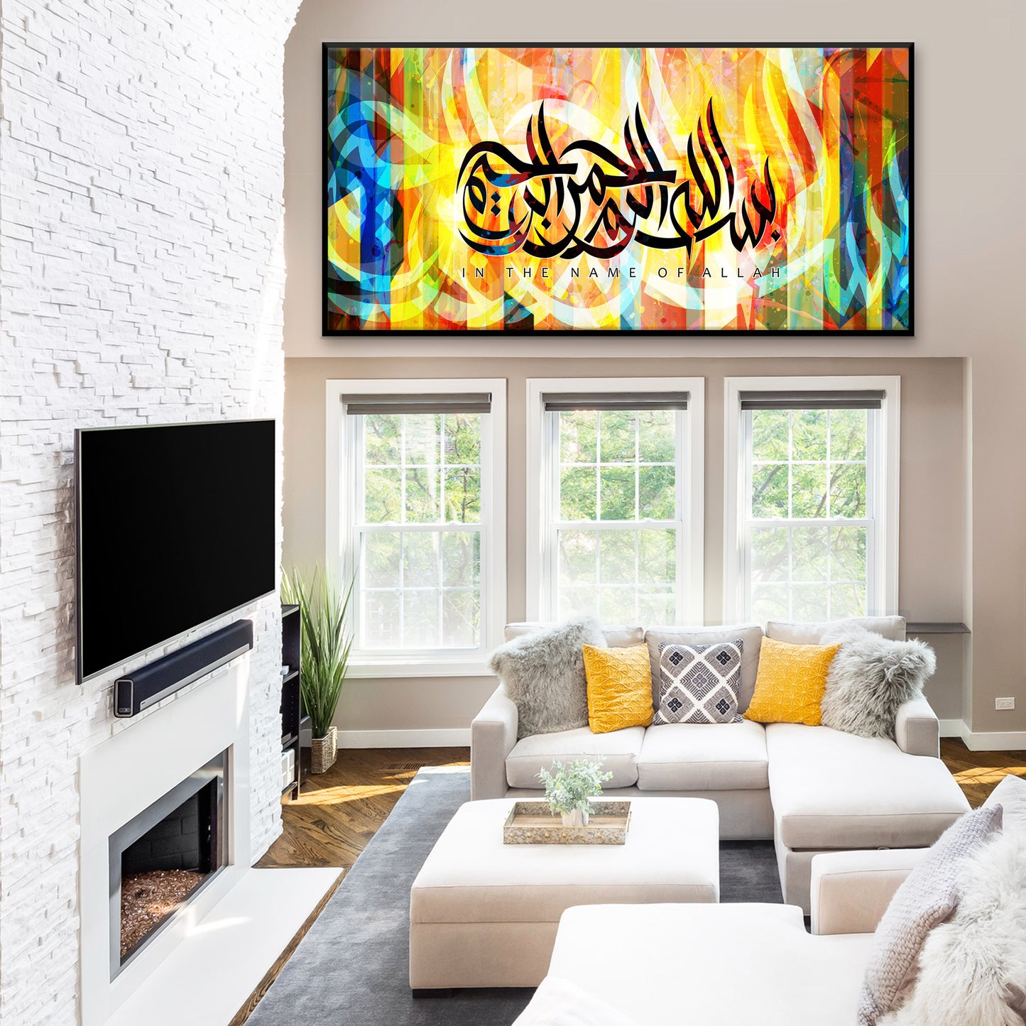 Bismilla-Abstract-Black wood frame-Canvas Mounted print