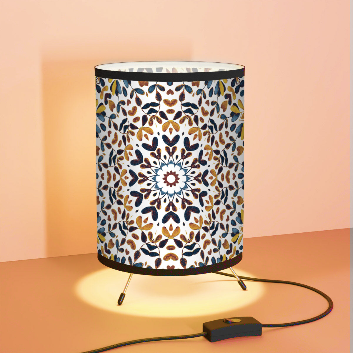 Hand Drawn Water Color Mandala Print Tripod Lamp Shade