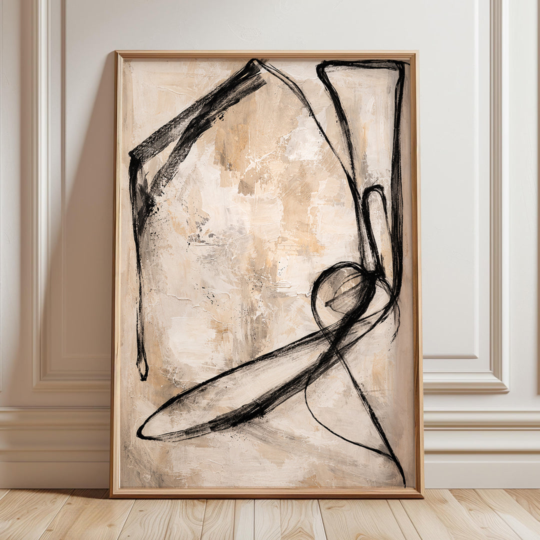 Ivory Gesture Triptych Wall Art | Neutral Abstract Set of 3 | Minimal Black Beige Modern Wall Decor