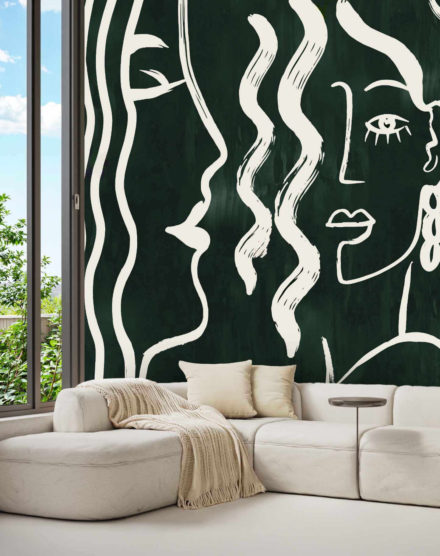 Emerald Muse | Luxury Abstract Line Art Wallpaper Mural