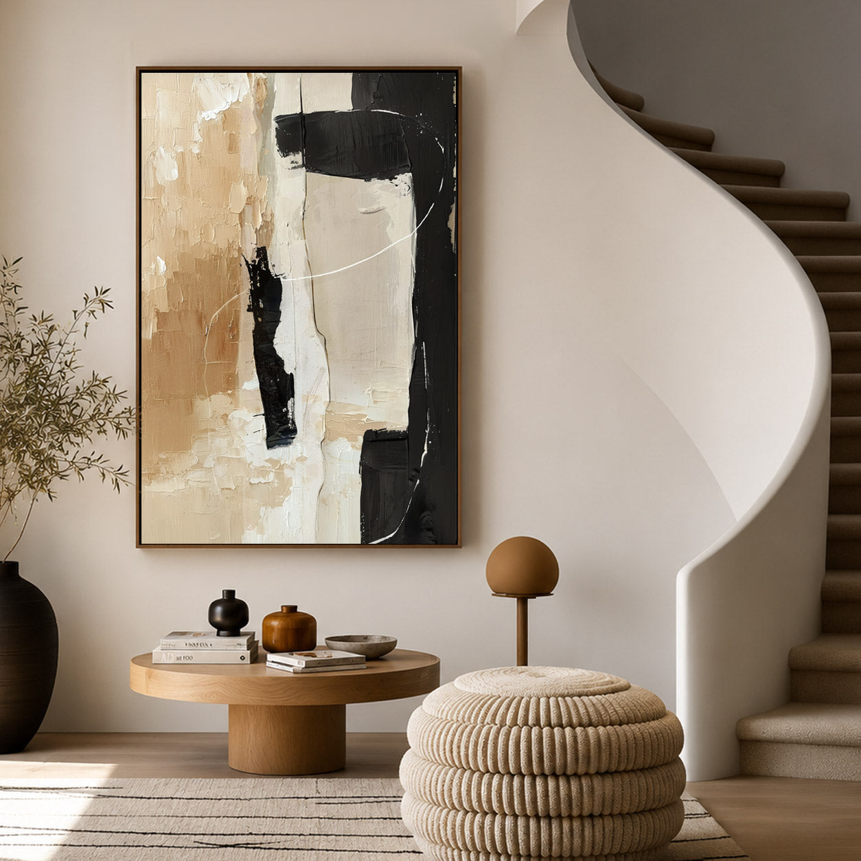 Quiet Contrast – Neutral Black & Beige Abstract Wall Art