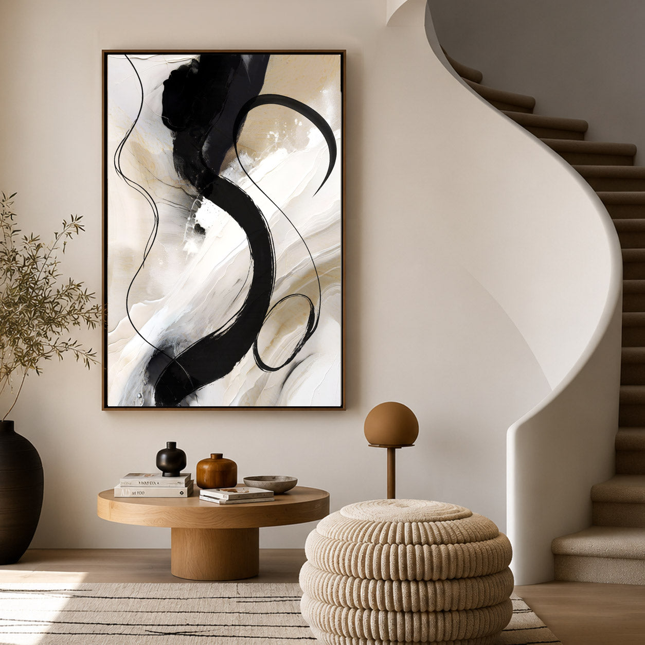 Black & Beige Abstract Wall Art – Modern Neutral Canvas Print