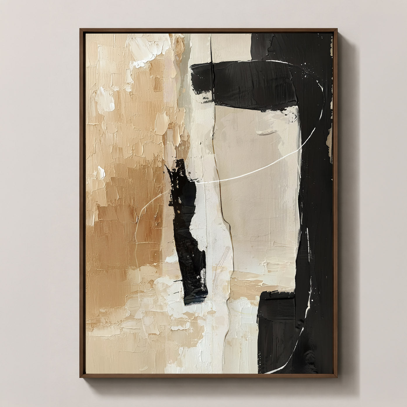 Quiet Contrast – Neutral Black & Beige Abstract Wall Art