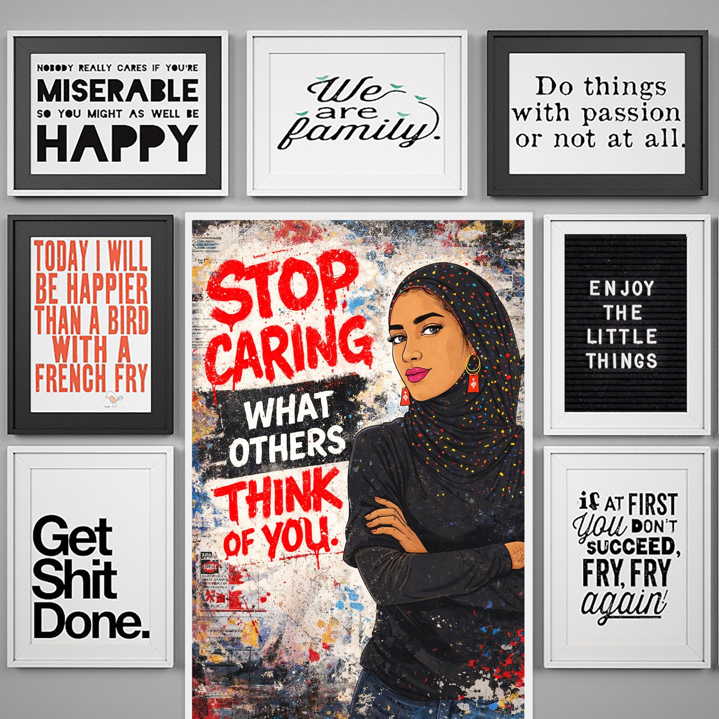 Stop Caring What Others Think, Muslim Hijabi Woman Poster Framed Canvas