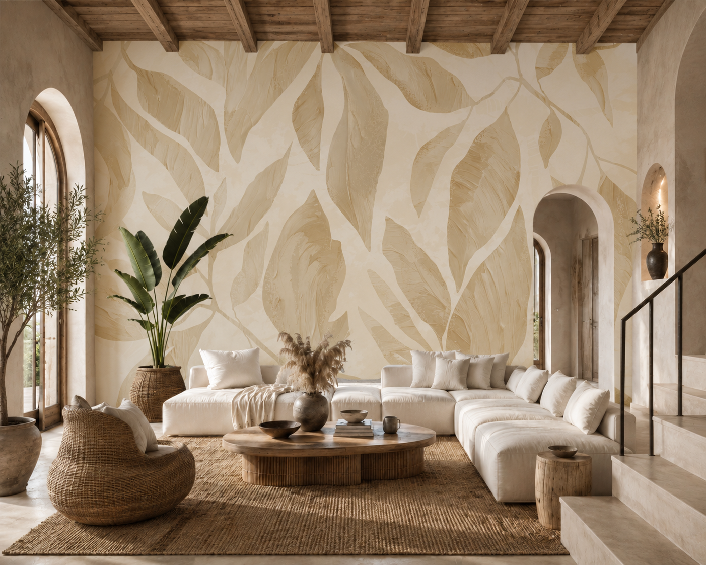 Ivory Canopy Wallpaper – Luxury Neutral Botanical Wall Mural