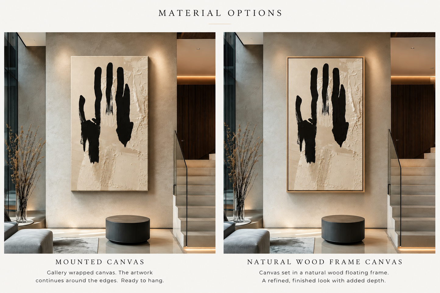 Unspoken – Textured Black & Beige Abstract Printed Canvas Art