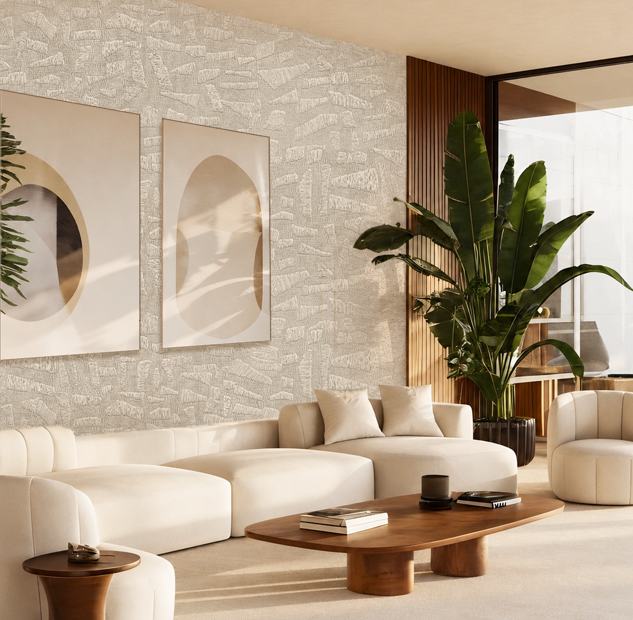 Woven Impressions – Textured Beige Abstract Wallpaper