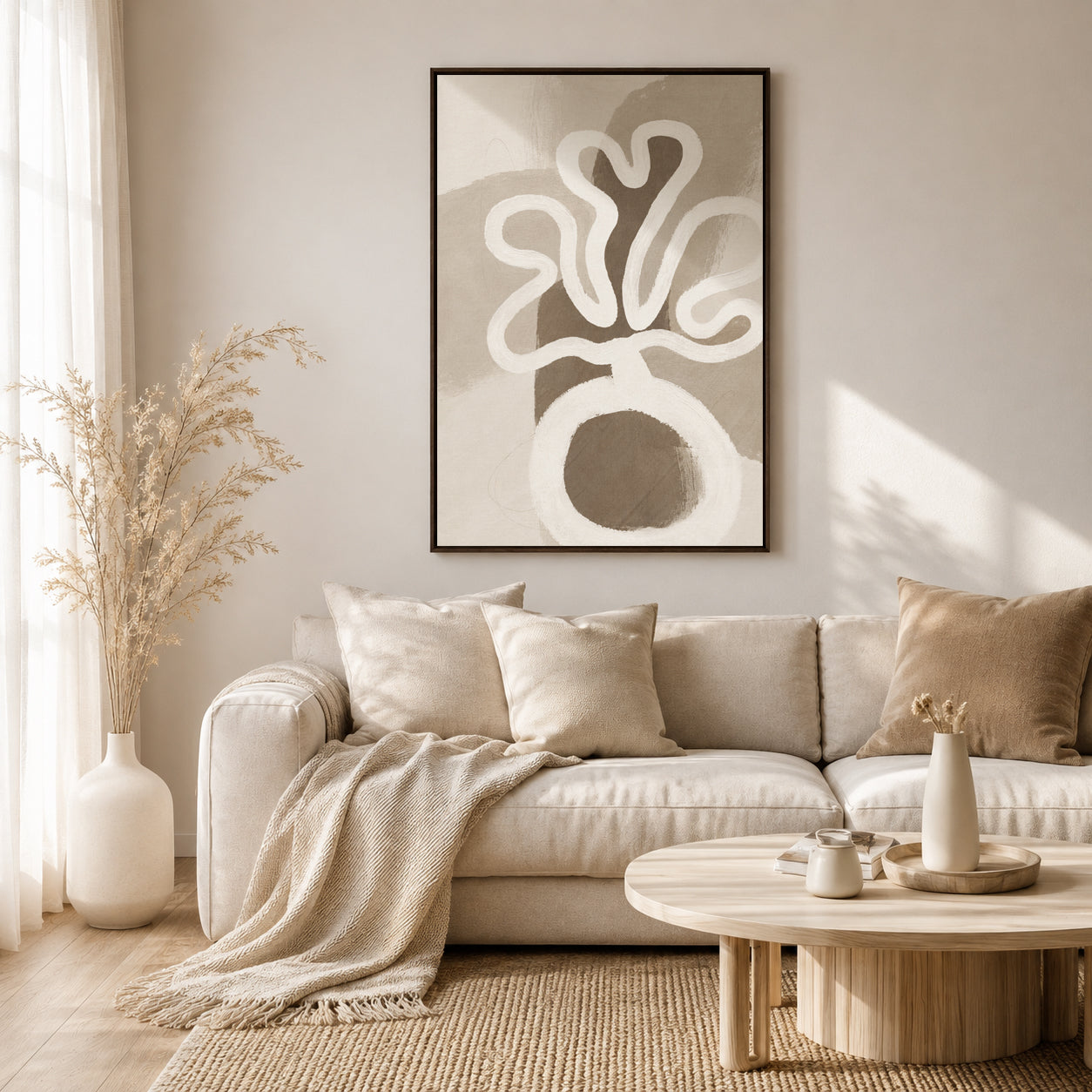 Modern Neutral Abstract Wall Art – Beige Minimalist Canvas Print