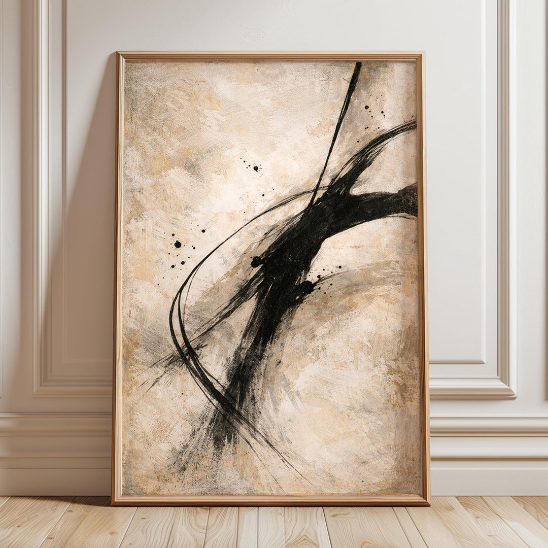 Ivory Gesture Triptych Wall Art | Neutral Abstract Set of 3 | Minimal Black Beige Modern Wall Decor