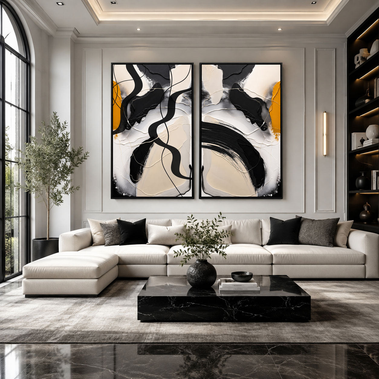 Gilded Rhythm – Black & Gold Abstract Wall Art
