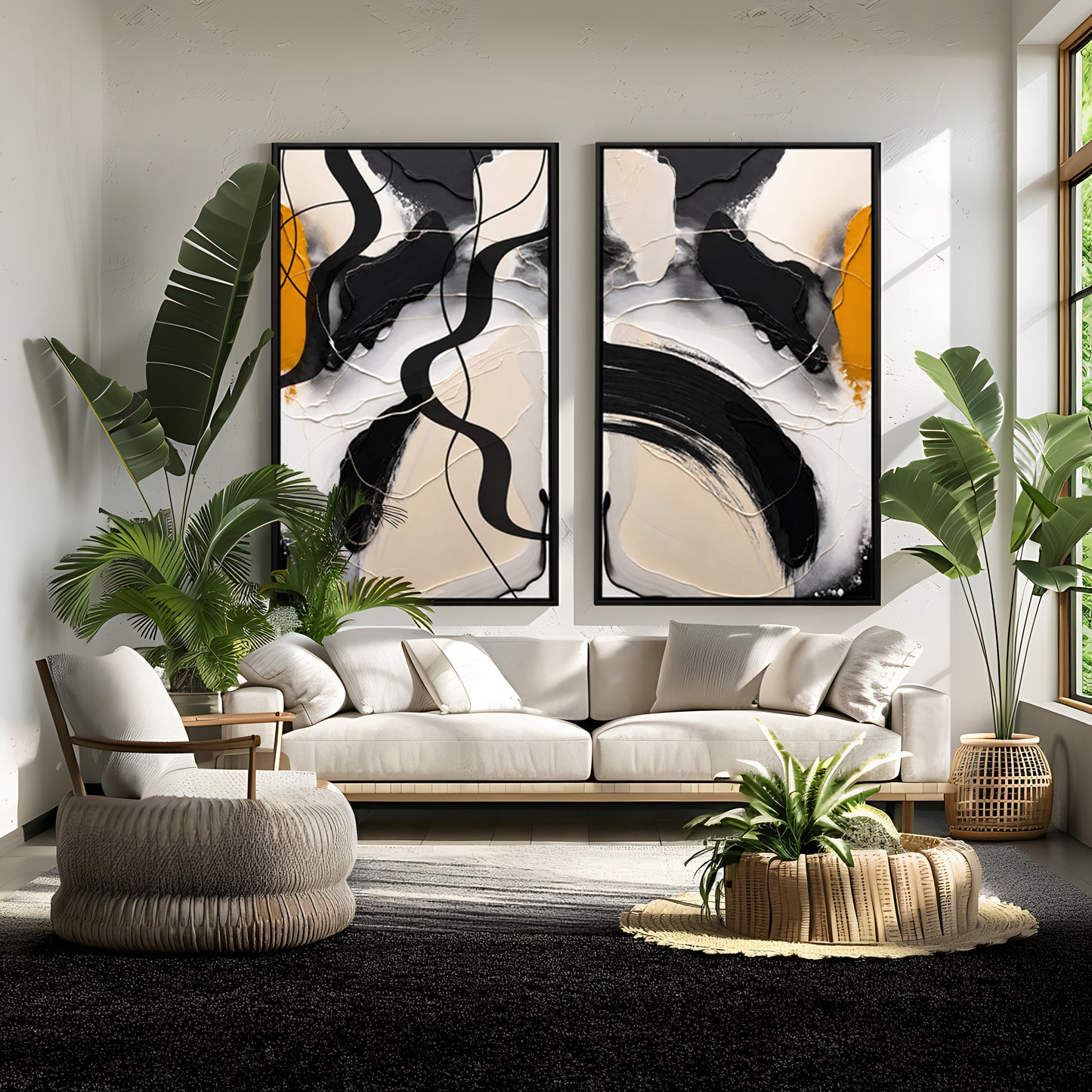 Gilded Rhythm – Black & Gold Abstract Wall Art