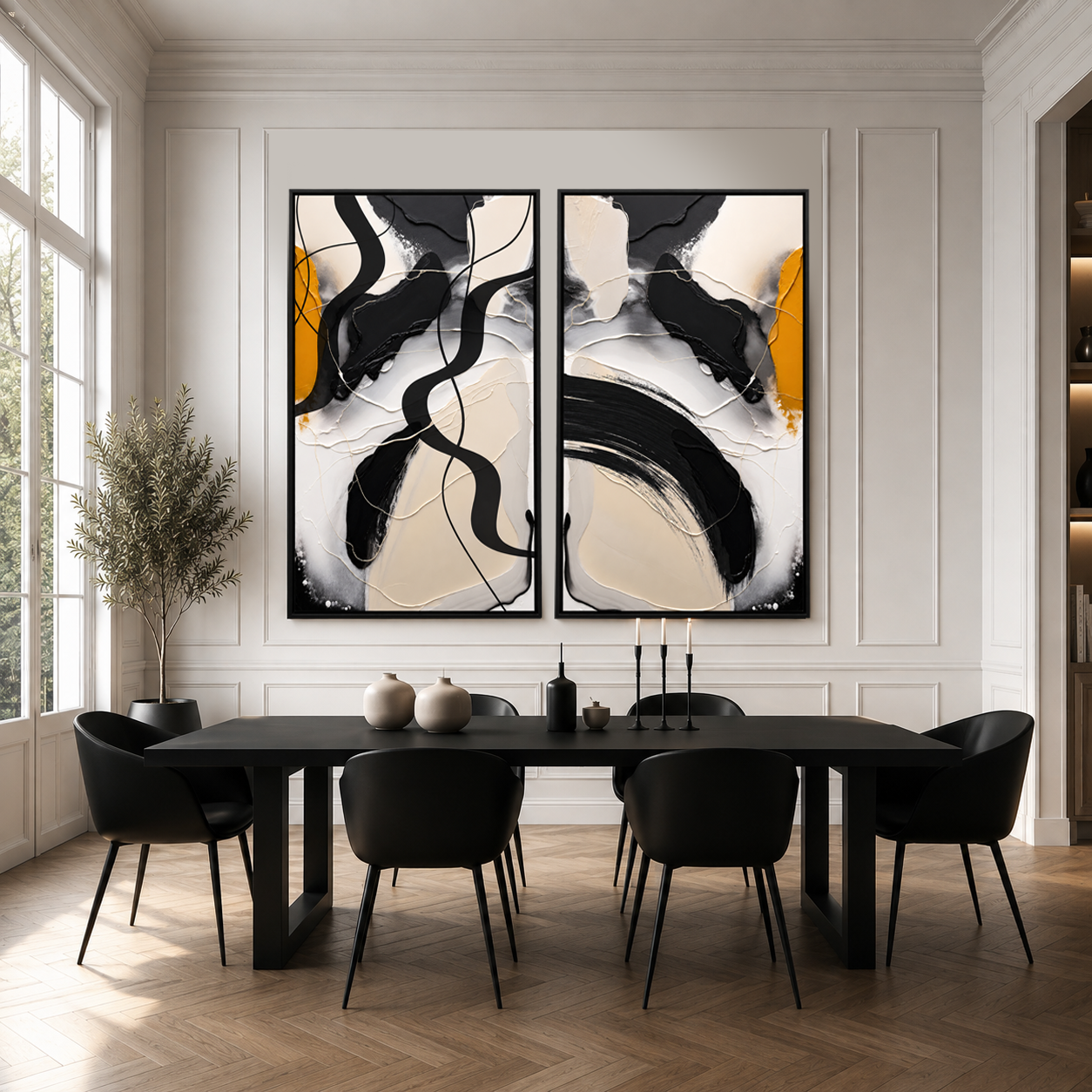 Gilded Rhythm – Black & Gold Abstract Wall Art