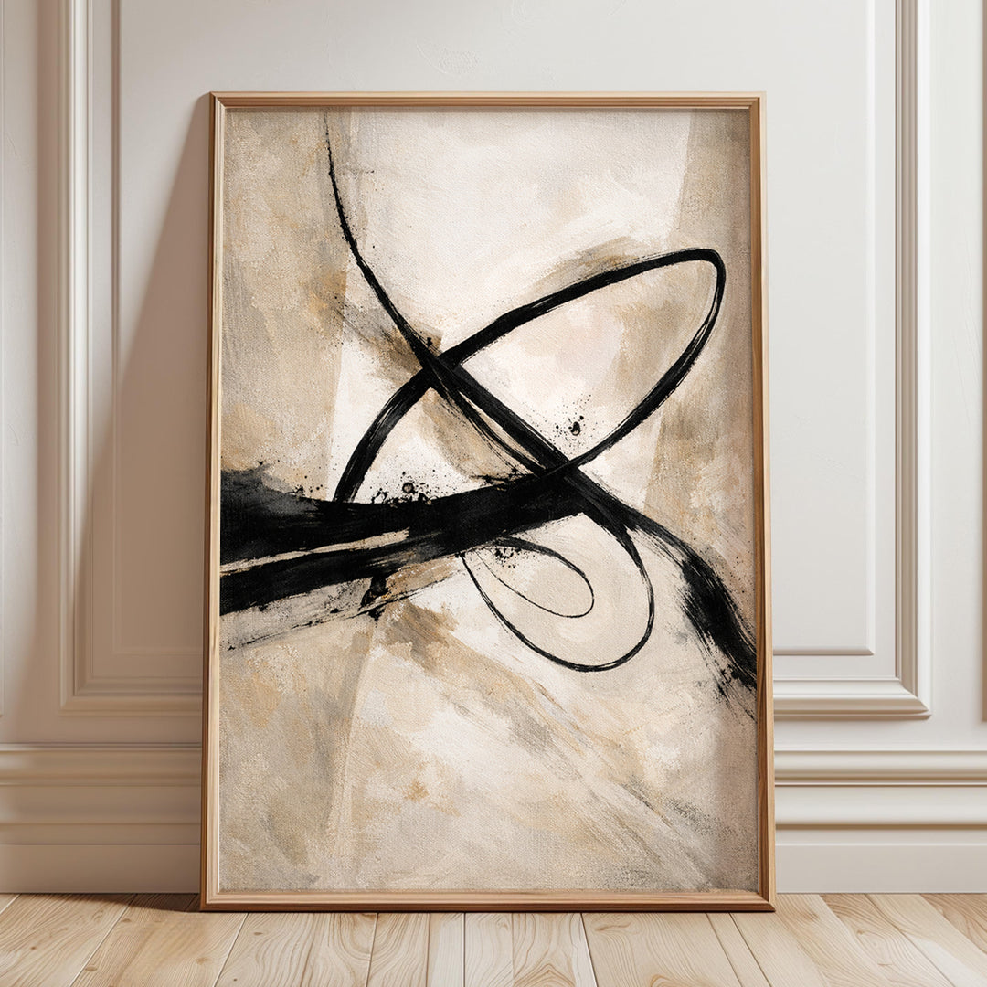 Ivory Gesture Triptych Wall Art | Neutral Abstract Set of 3 | Minimal Black Beige Modern Wall Decor
