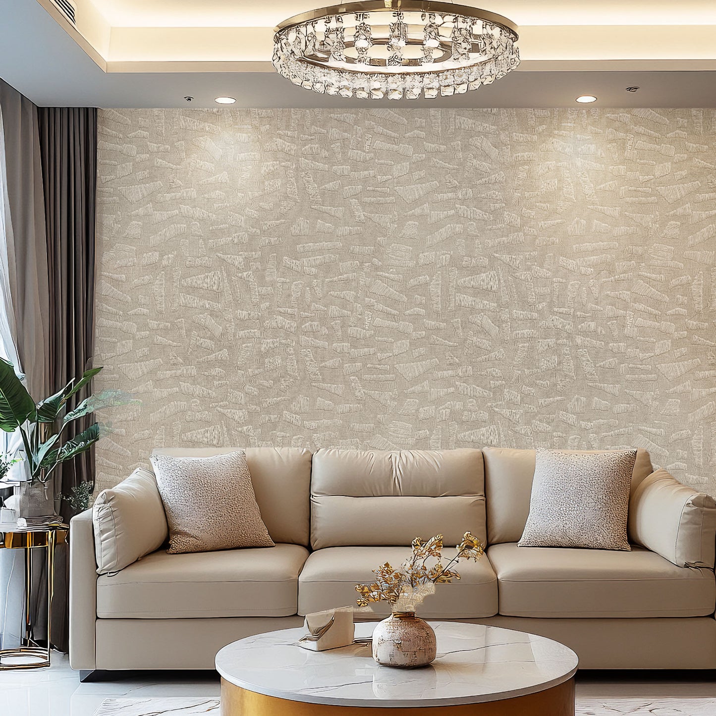 Woven Impressions – Textured Beige Abstract Wallpaper