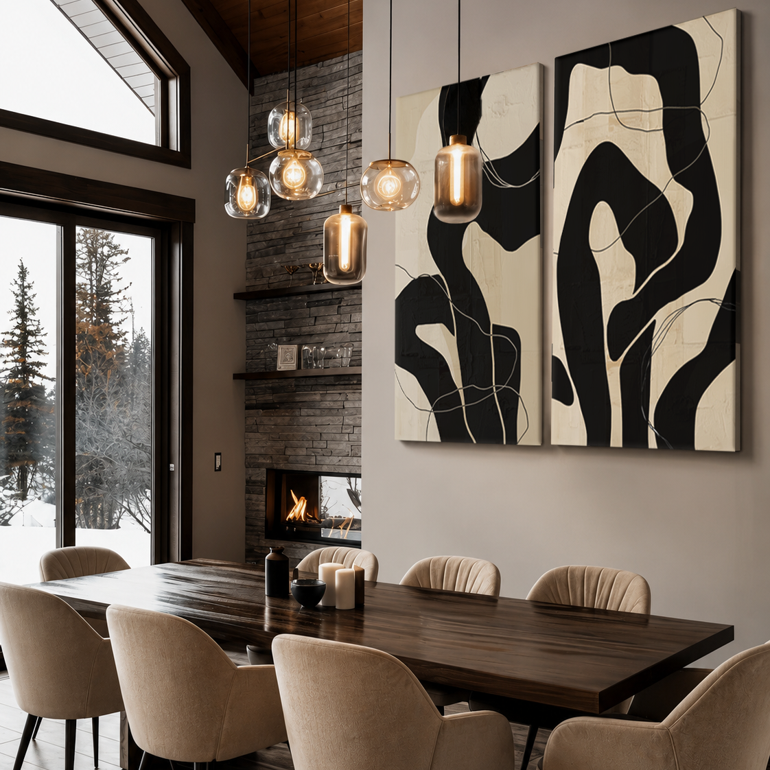 Contour Duet – Set of 2 Abstract Mounted Canvas Art