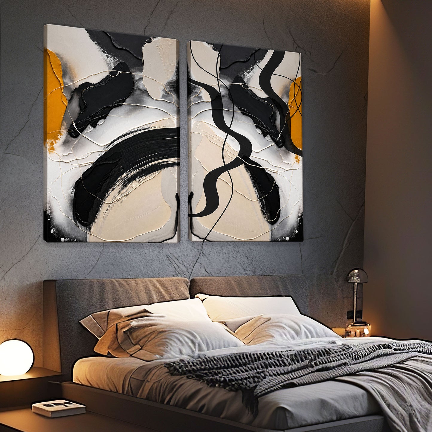 Gilded Rhythm – Black & Gold Abstract Wall Art