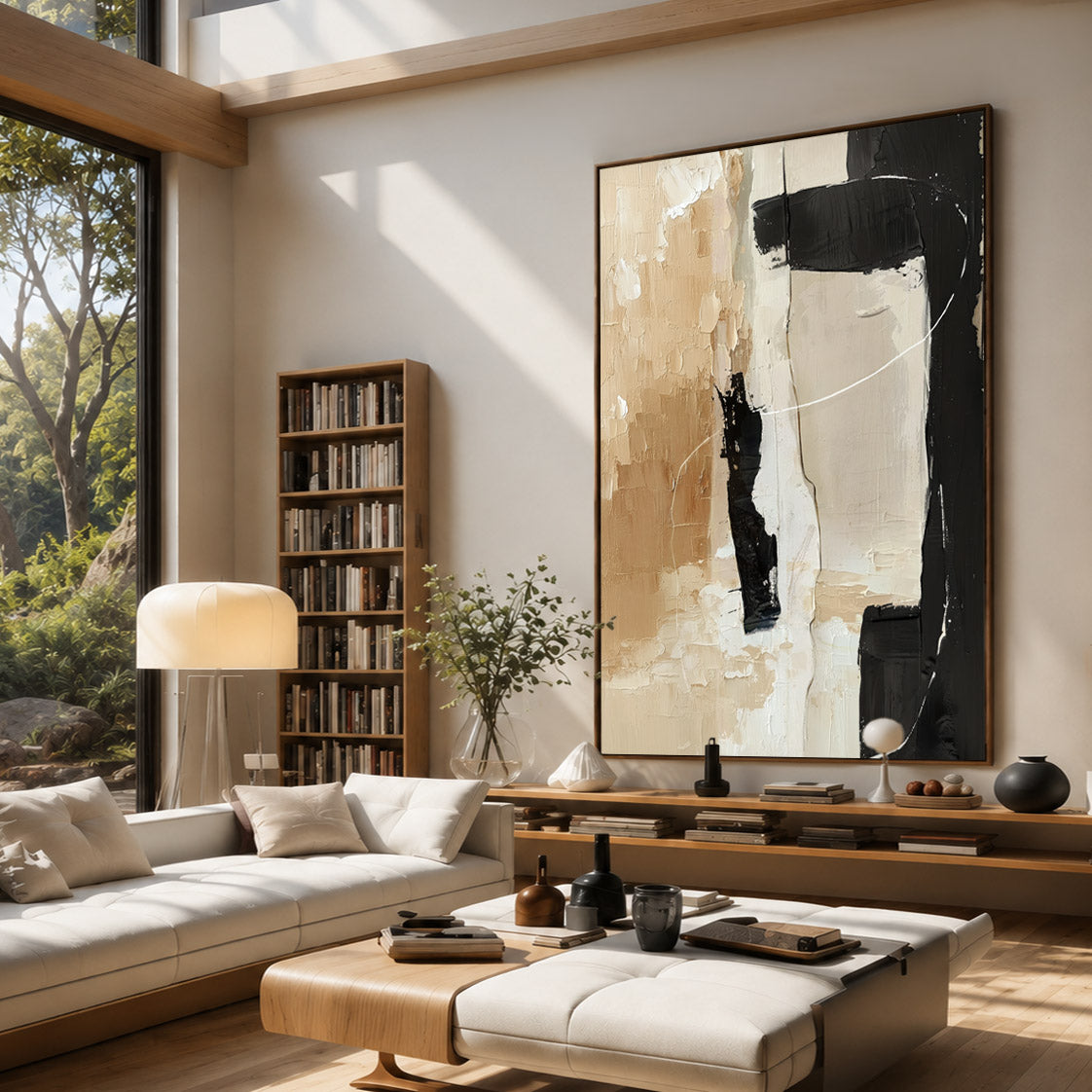 Quiet Contrast – Neutral Black & Beige Abstract Wall Art