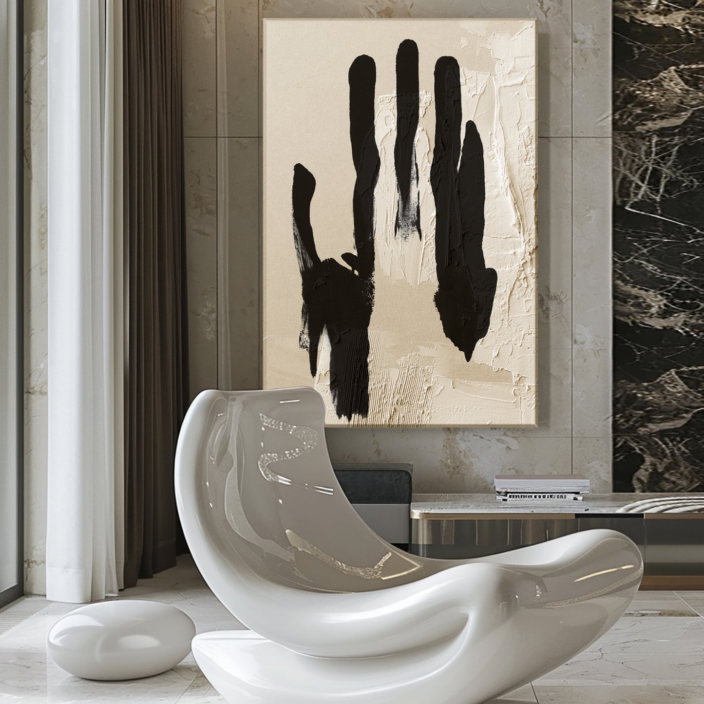 Unspoken – Textured Black & Beige Abstract Printed Canvas Art