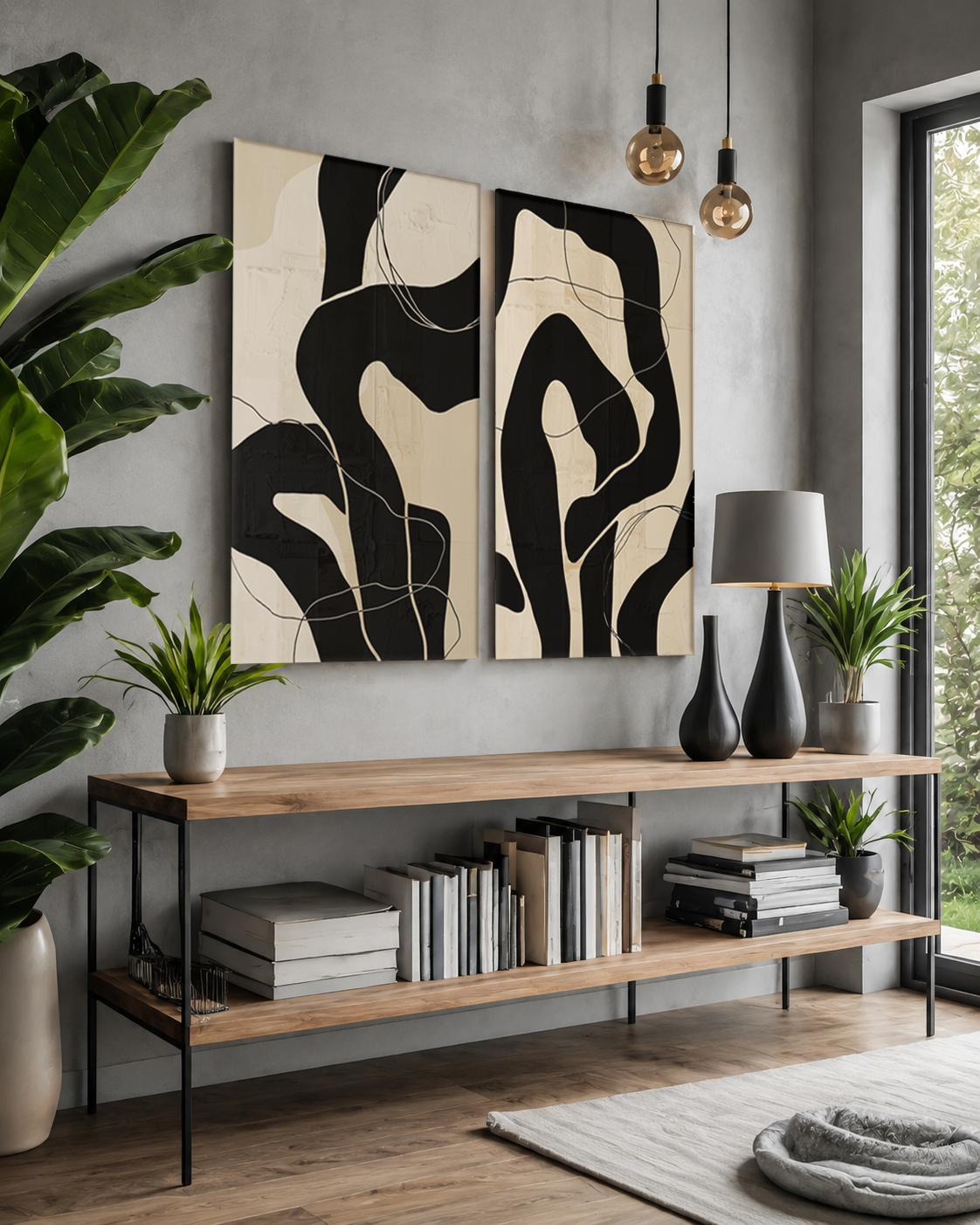 Contour Duet – Set of 2 Abstract Mounted Canvas Art